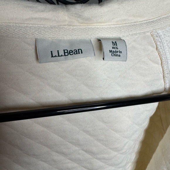 L.L. Bean Quilted Full-Zip Hoodie Lightweight Jacket Cream Mock Neck - Picture 10 of 11